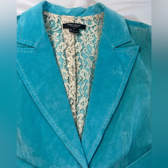 KAREN KANE Blue Suede Leather Blazer Jacket Women’s Medium - Picture 3 of 15